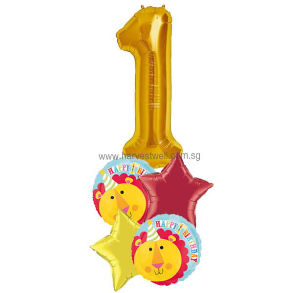 Happy 1st Birthday Age Party Lion Balloon Bouquet